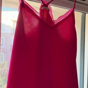 Skies Are Blue Hot Pink Lace Trim Tank Top